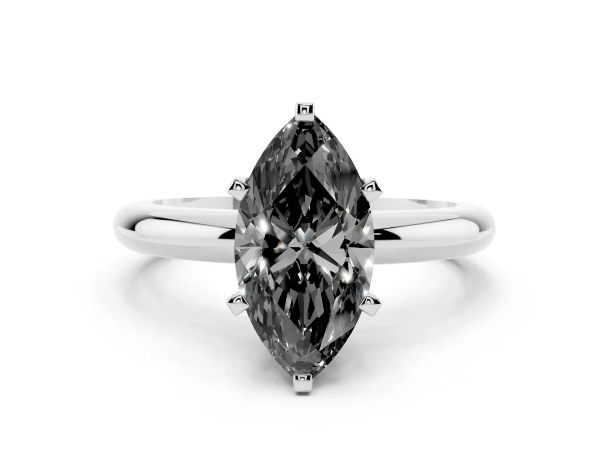 Fancy Black Marquise Cut Diamond Solitaire Engagement Ring with Round Band and Four-Prong Setting Platinum