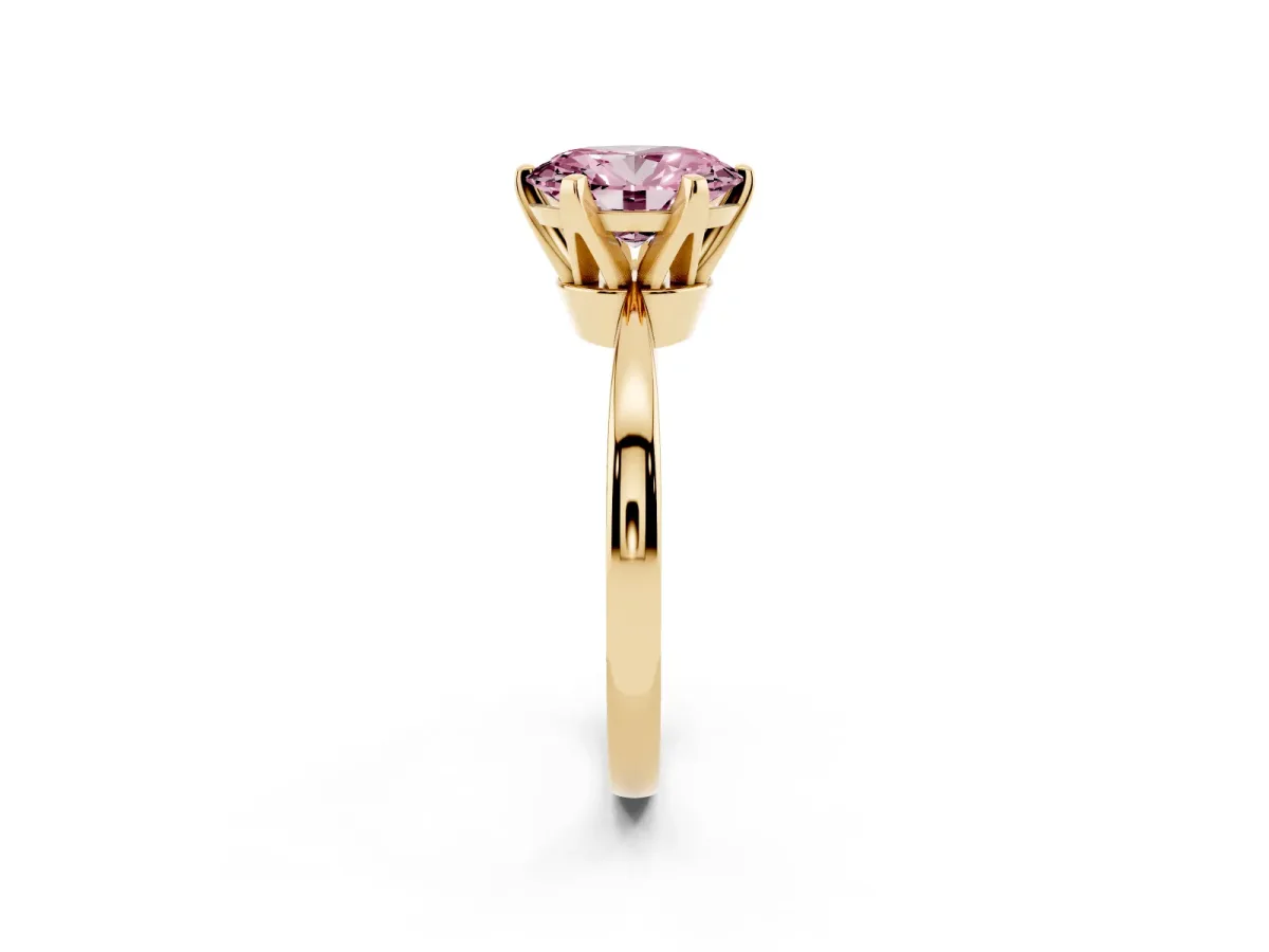 Fancy Pink Oval Cut Solitaire Engagement Ring with Six-Prong Setting and Tapered Band Yellow gold