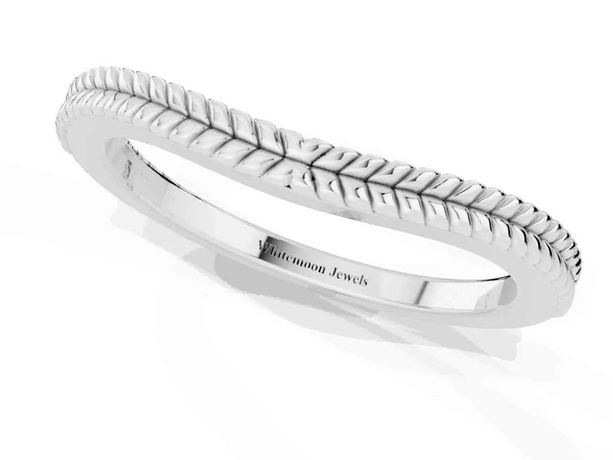 Milgrain Twist Contour Wedding Band White gold