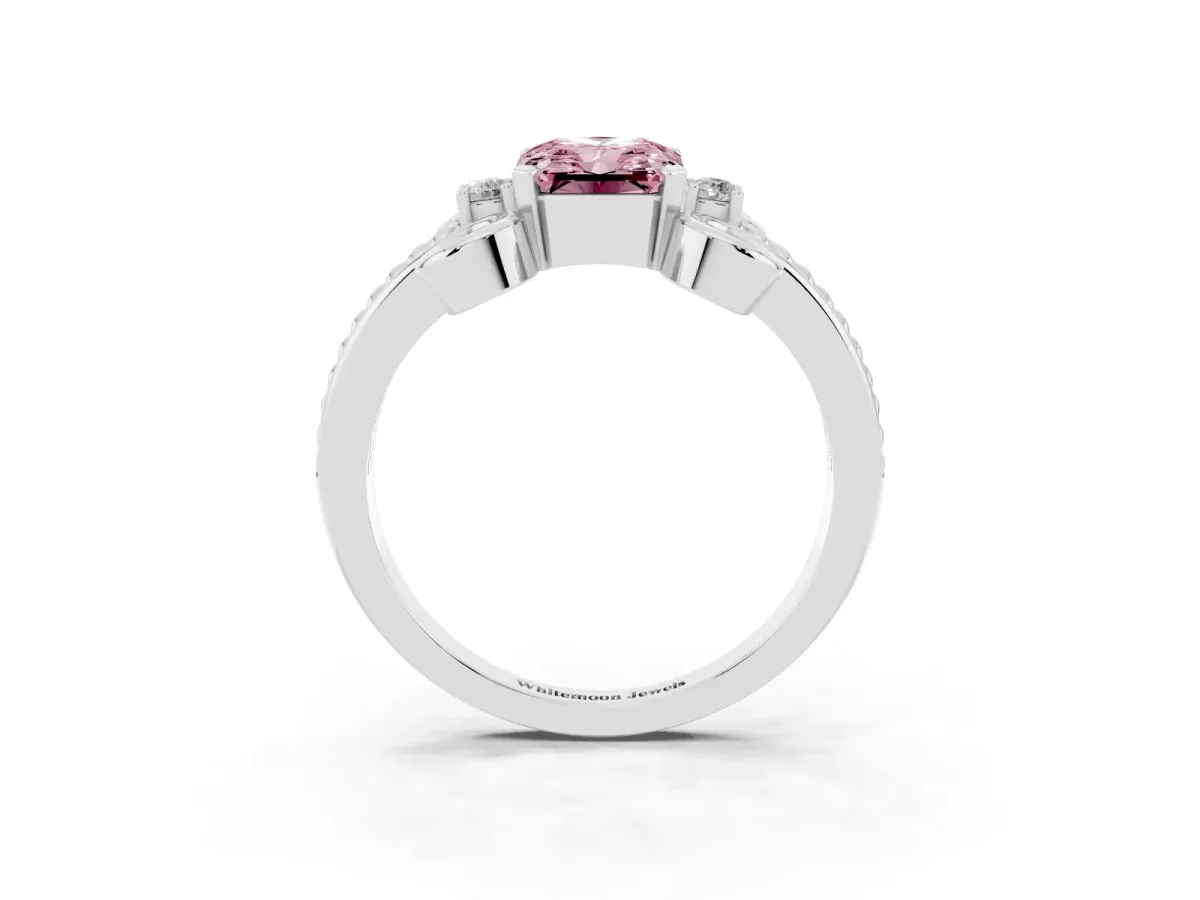 Fancy Pink Radiant Cut Solitaire Twisted Band Scroll Prong Ring Silver