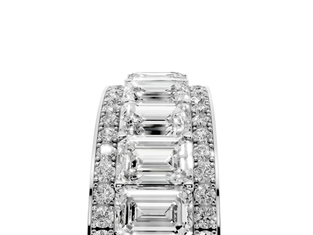 Emerald Cut and Round Diamond Multi-Row Mens Band Platinum