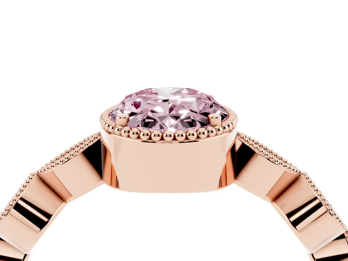 Fancy Pink Oval Cut Diamond Vintage Milgrain Ring with Round Stations Rose gold