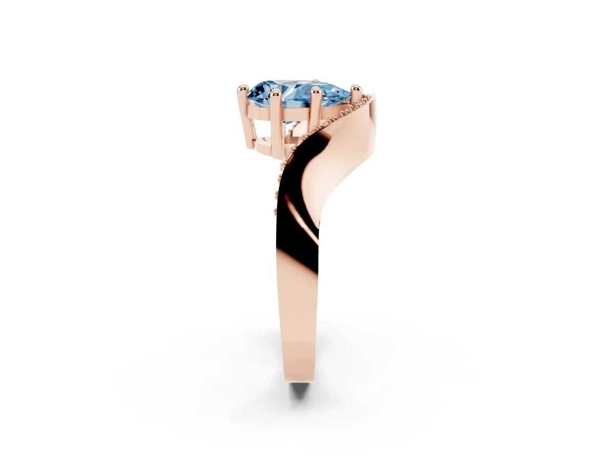Fancy Blue Pear Cut Solitaire Diamond Engagement Ring with Pave Band and Four-Prong Setting Rose gold