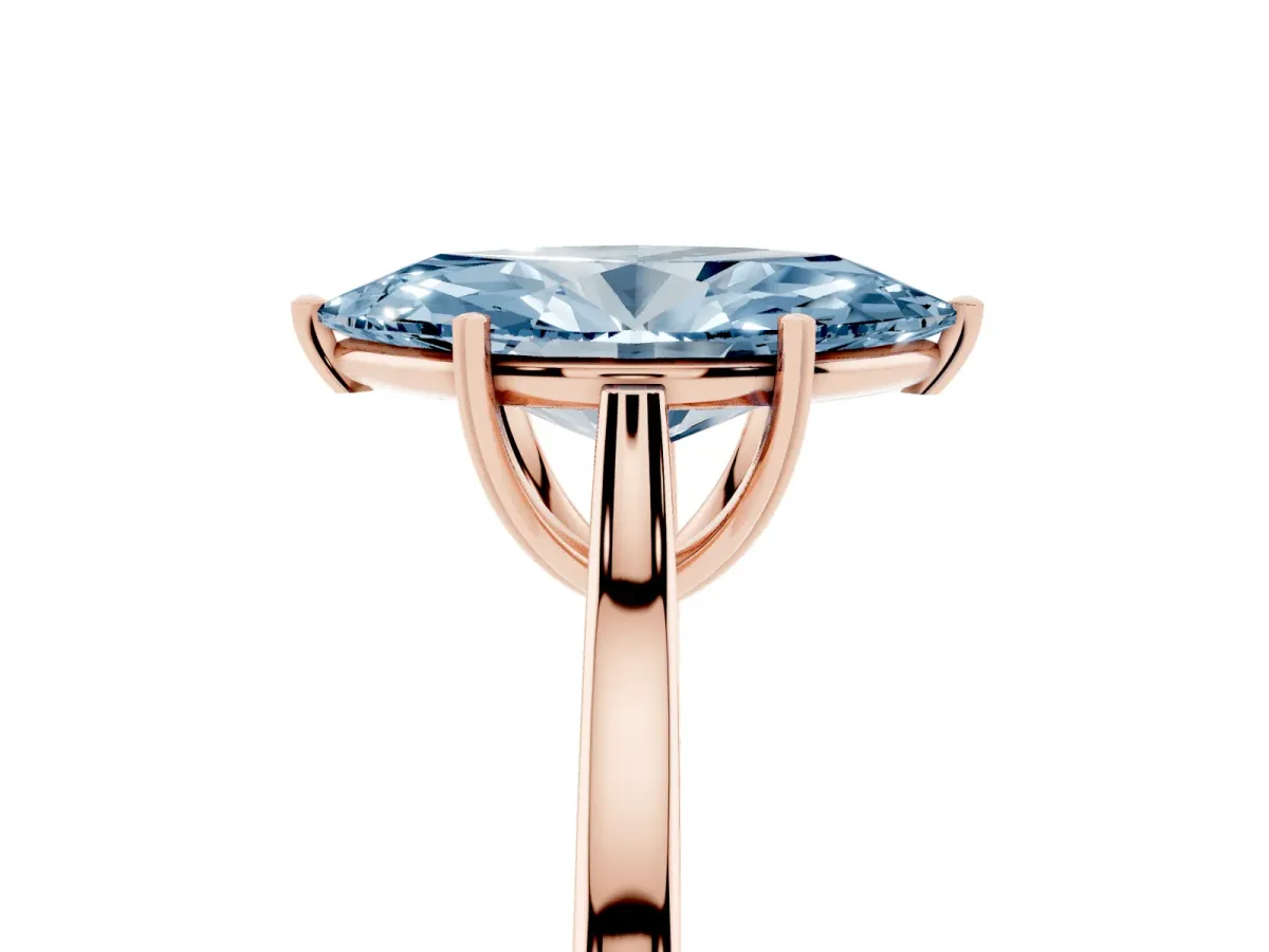 Fancy Blue Marquise Cut Solitaire Heart Prong Engagement Ring with Tapered Band Rose gold