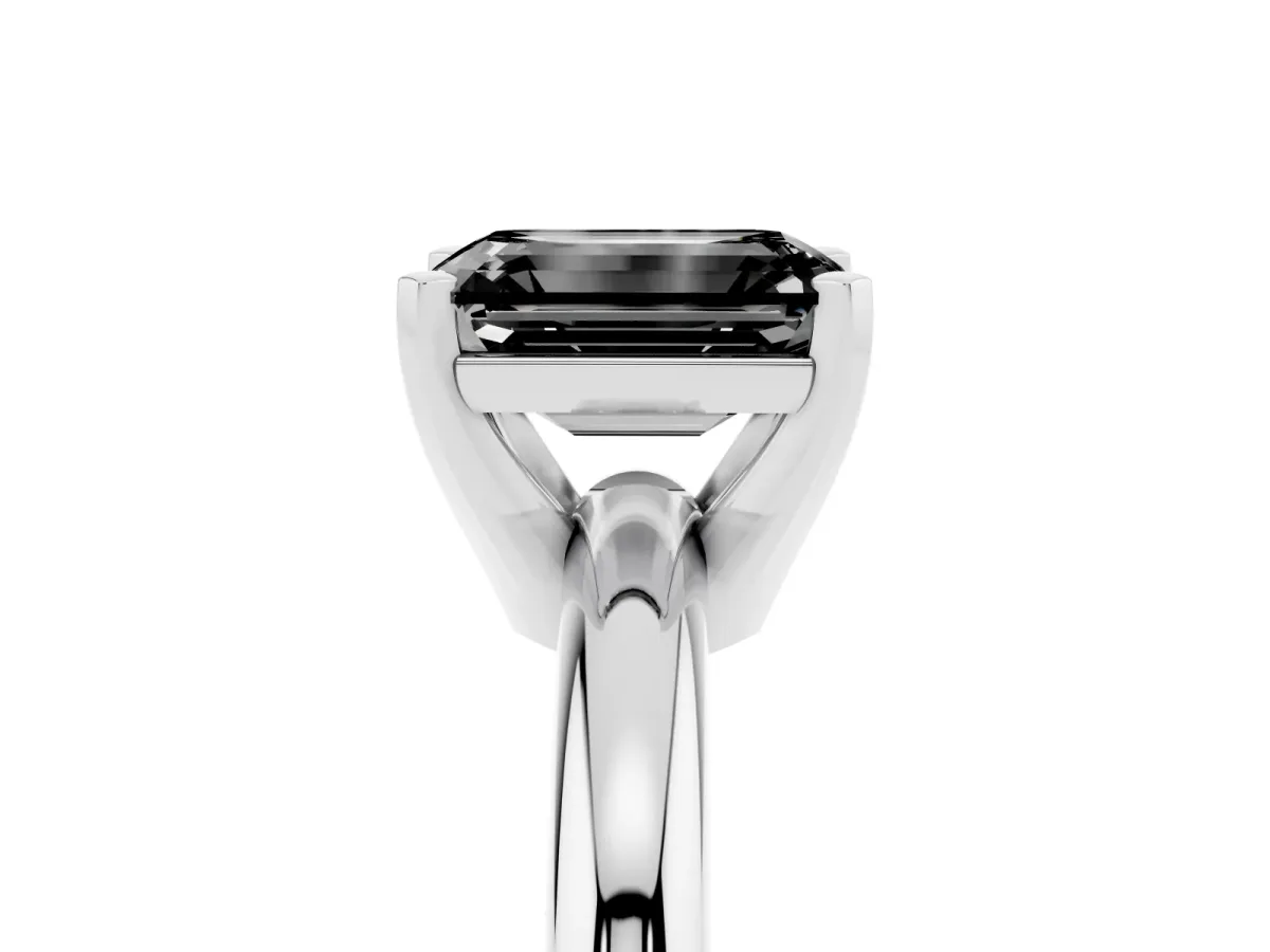 Fancy Black Emerald Cut Diamond Solitaire Engagement Ring with Round Band and Four-Prong Setting Platinum