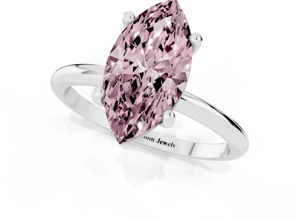 Fancy Pink Marquise Cut Solitaire Diamond Ring with 4-Prong Setting on a Classic Band Platinum