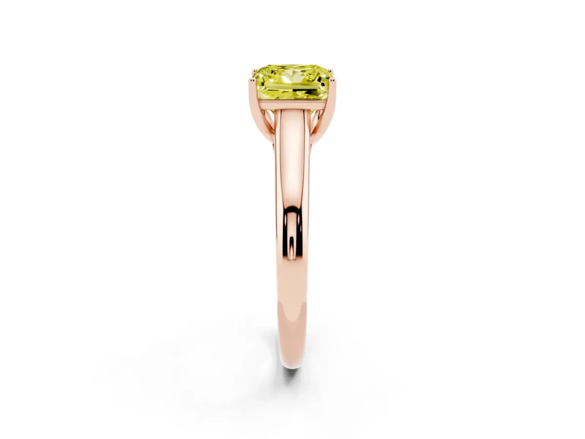 Fancy Yellow Princess Cut Solitaire Engagement Ring with Tapered Band and Four-Prong Setting Rose gold