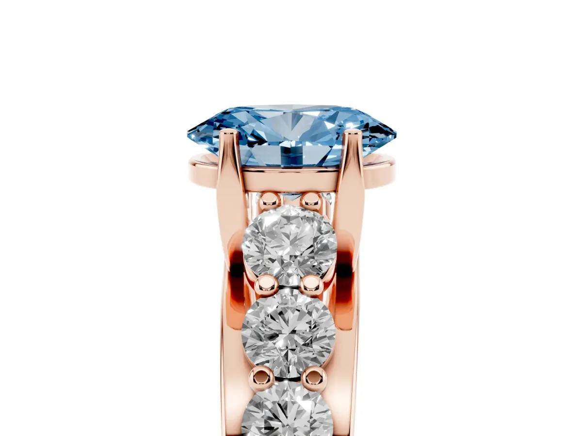 Fancy Blue Oval Cut Diamond Engagement Ring with Pavé Band and Four-Prong Setting Rose gold