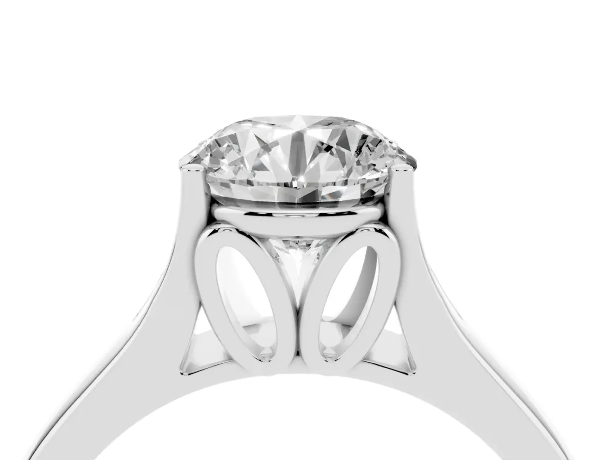 Round Cut Solitaire Diamond Ring with Cathedral Band and Four-Prong Setting Platinum