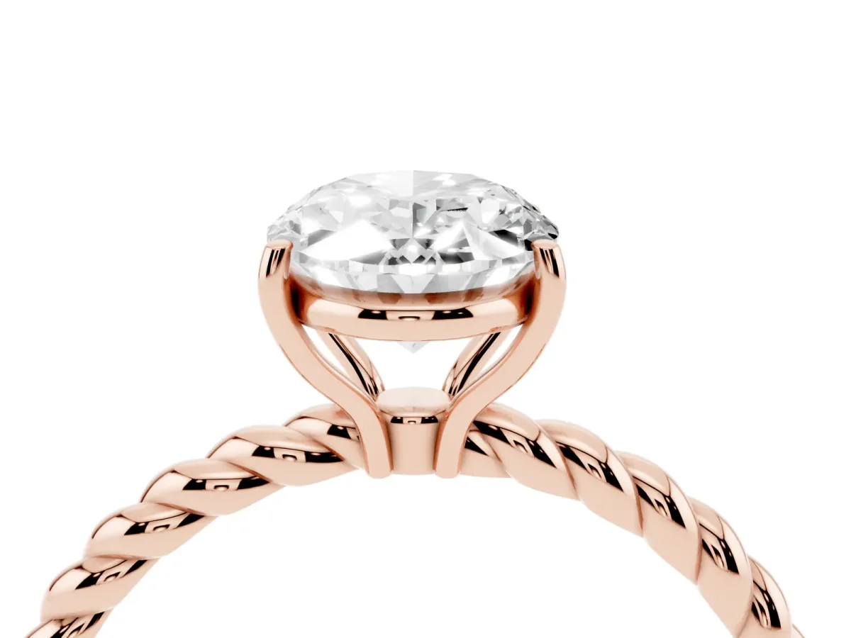 Oval Cut Solitaire Twist Band Ring with Four-Prong Setting Rose gold