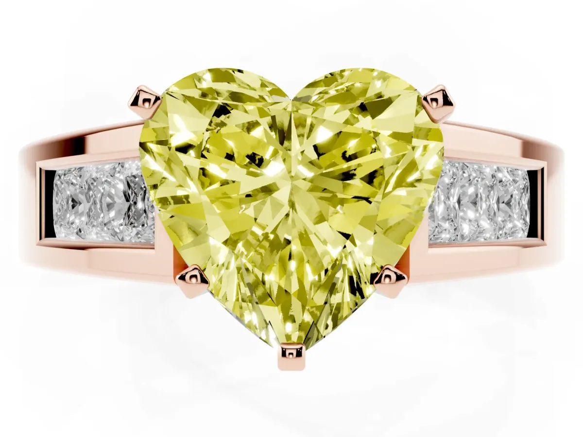 Fancy Yellow Heart Cut Cut Channel Set Solitaire Ring with Four-Prong Setting Rose gold