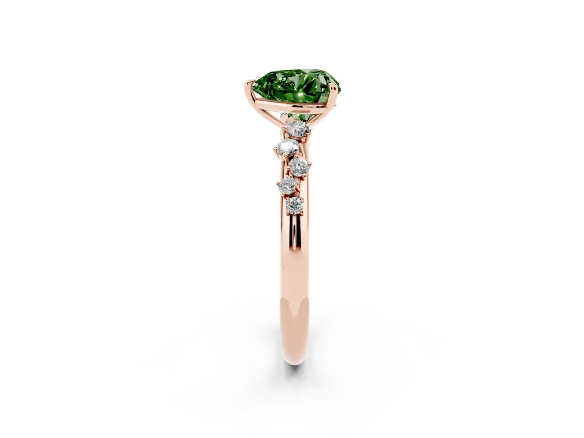 Fancy Green Heart Cut Diamond Cluster Prong-Set Solitaire Ring Rose gold