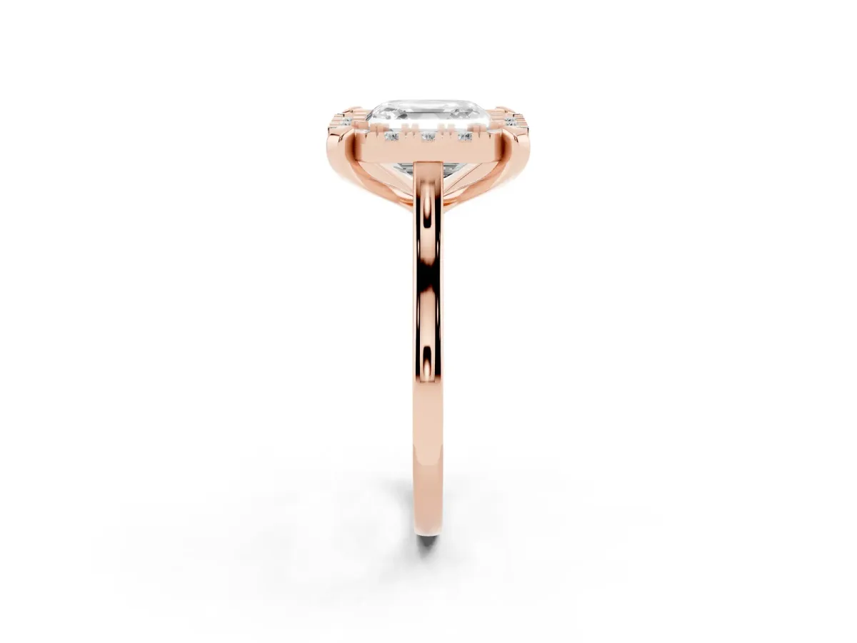 Asscher Cut Diamond Cluster Halo Solitaire with Four-Prong Setting Rose gold