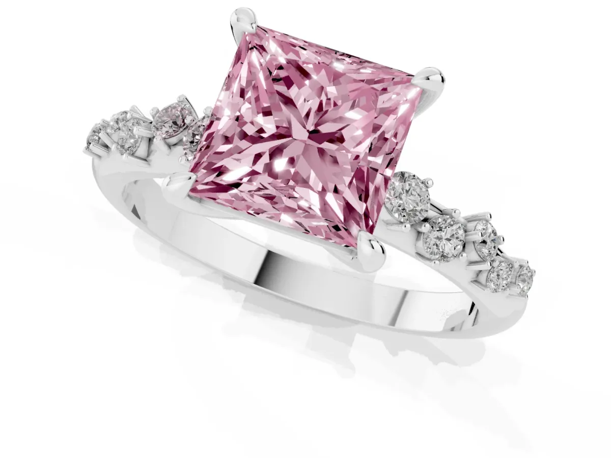 Fancy Pink Princess Cut Cut Diamond Vine Band with Four-Prong Setting Silver