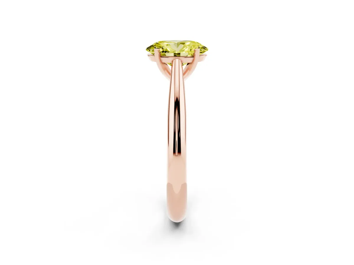 Fancy Yellow Oval Cut Diamond Solitaire Engagement Ring with Cathedral Setting and Four-Prong Mount Rose gold