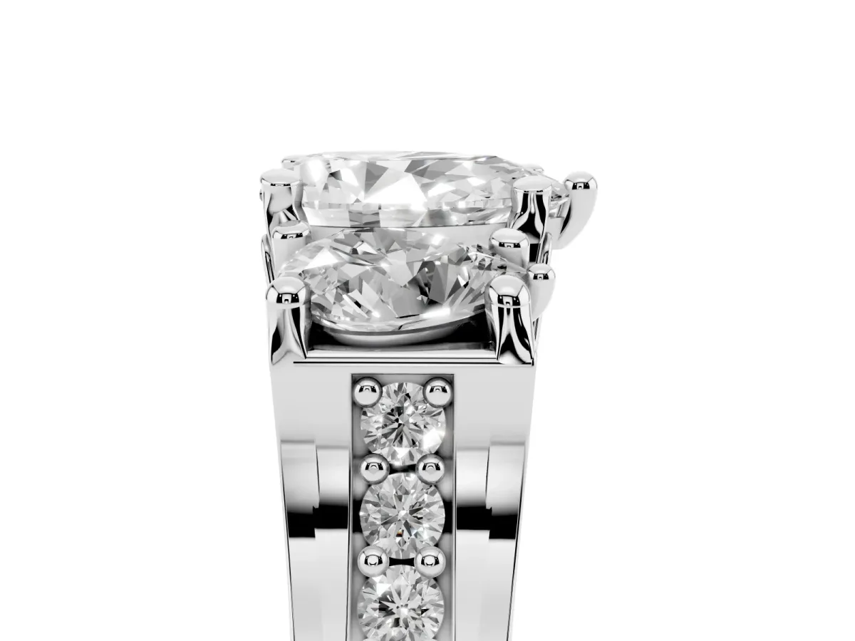 Pear Cut Diamond Three-Stone Ring with Channel Set Band and Four-Prong Setting Silver