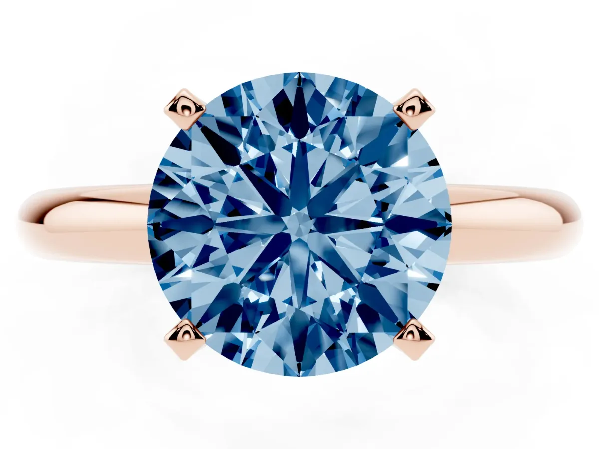 Fancy Blue Round Cut Diamond Solitaire Engagement Ring with Round Band and Four-Prong Setting Rose gold