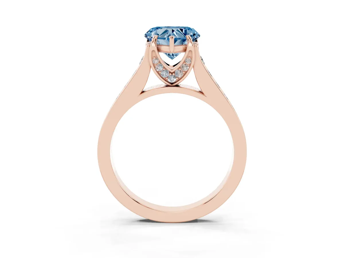 Fancy Blue Heart Cut Brilliant Cut Diamond Engagement Ring with Pavé Band and Four-Prong Setting Rose gold