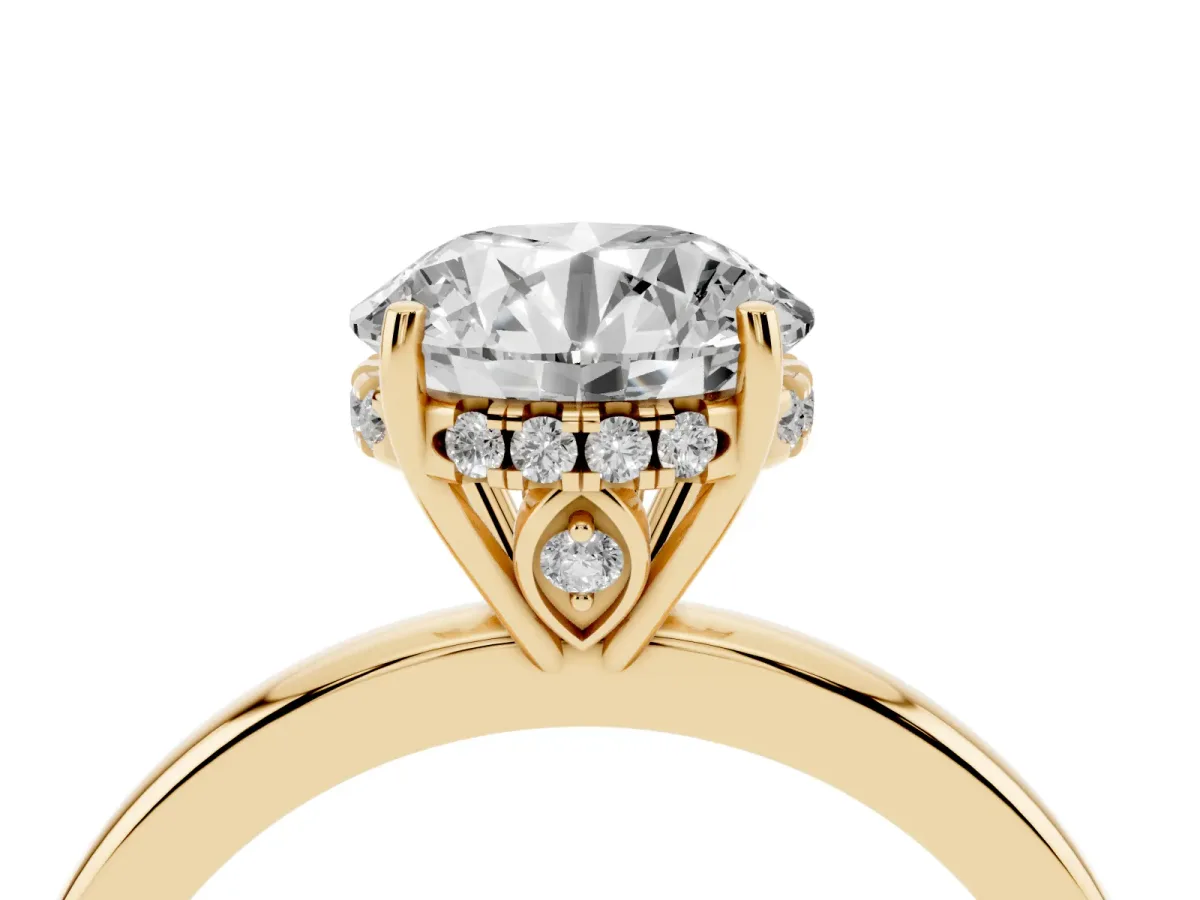 Round Cut Solitaire Diamond Ring with Prong Setting and Plain Band Yellow gold