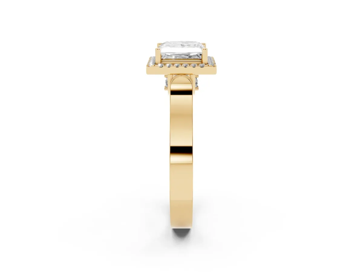 Princess Cut Halo Round Diamond Twist Band with Four-Prong Setting Yellow gold