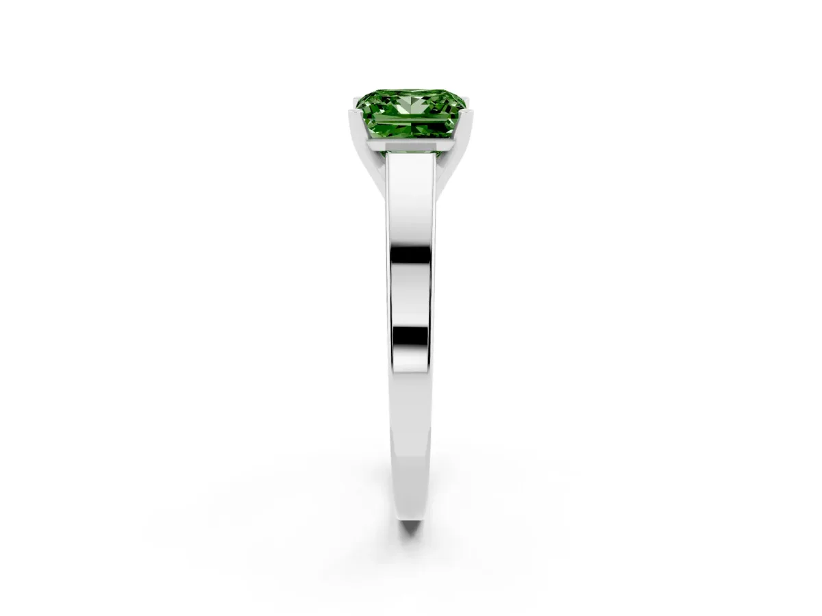 Fancy Green Princess Cut Solitaire Engagement Ring with Four-Prong Setting and Tapered Band White gold