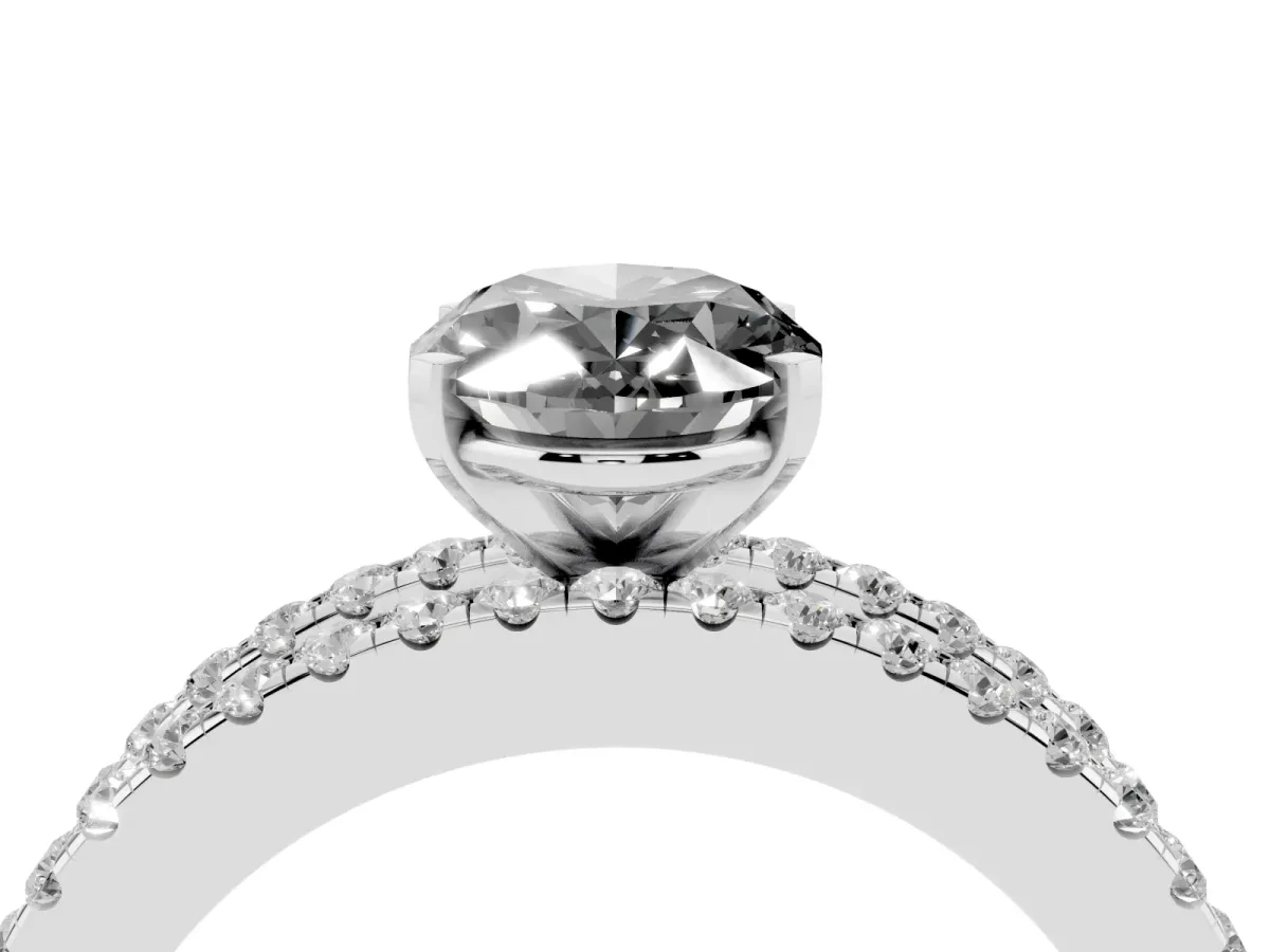 Fancy Black Oval Cut Diamond Solitaire Ring with Pavé and Channel Set Band Silver