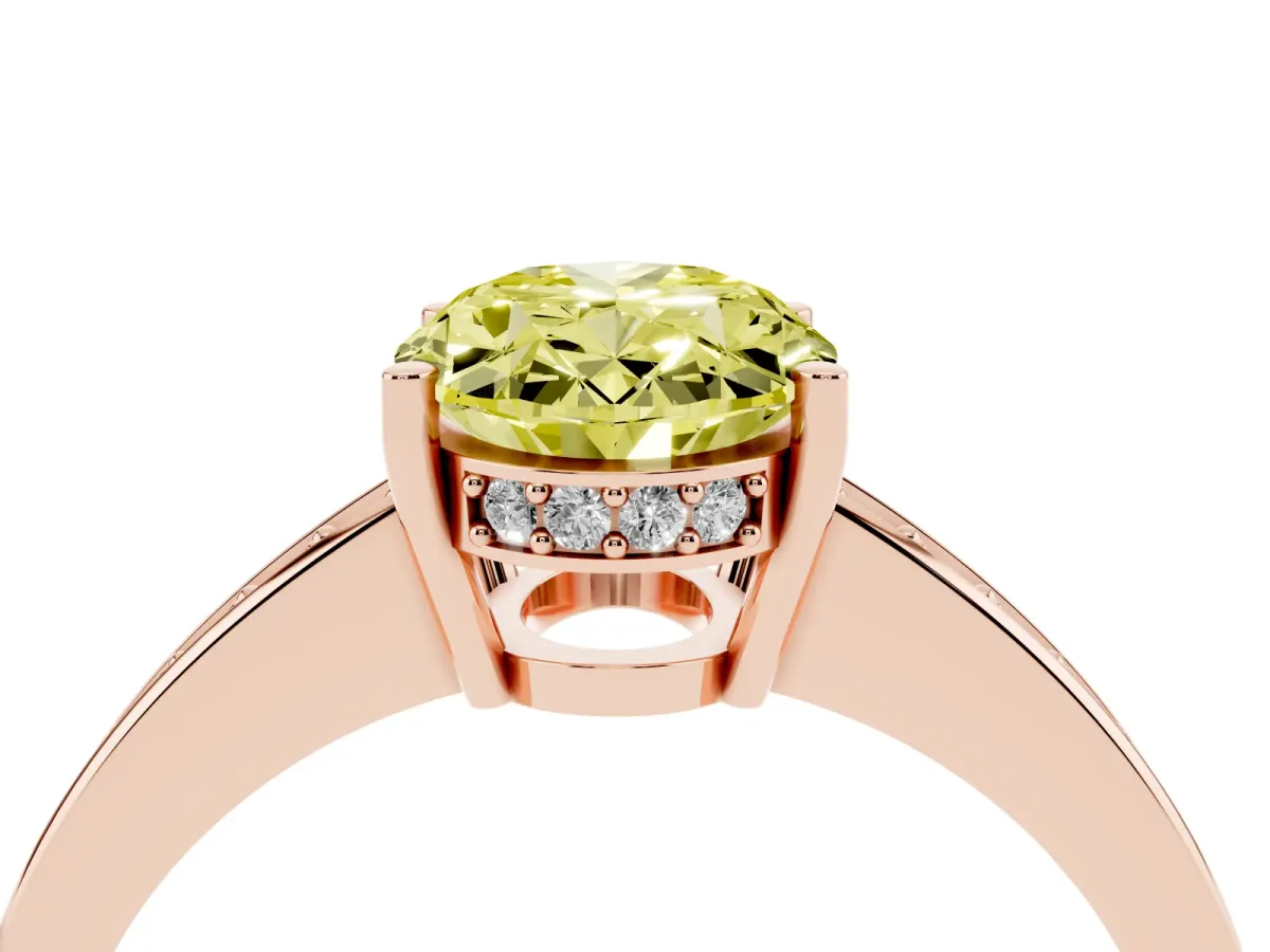 Fancy Yellow Oval Cut Solitaire Pavé Band Prong Setting Ring Rose gold