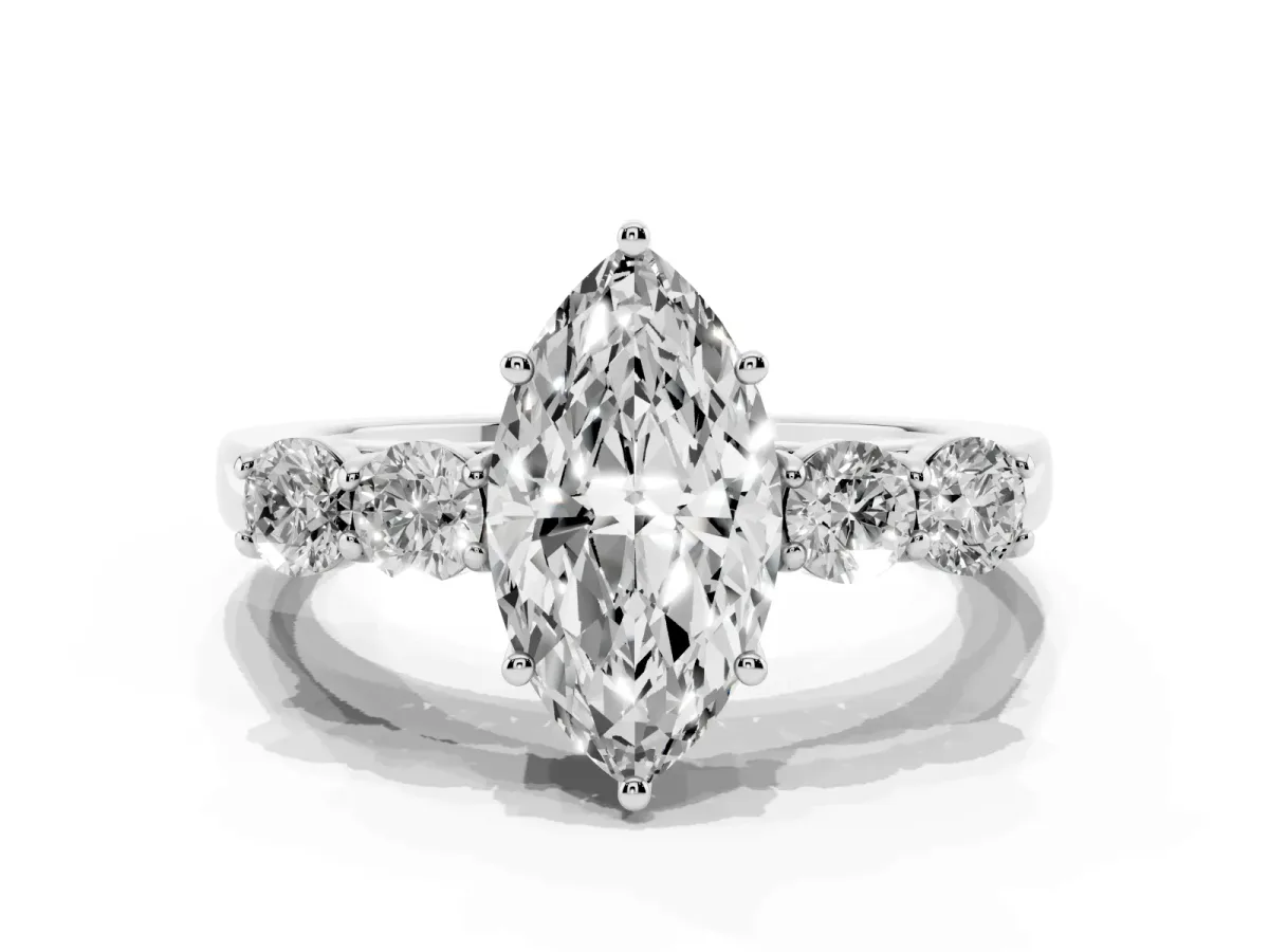 Marquise Cut Cut Diamond Five-Stone Prong Set White Gold Ring White gold