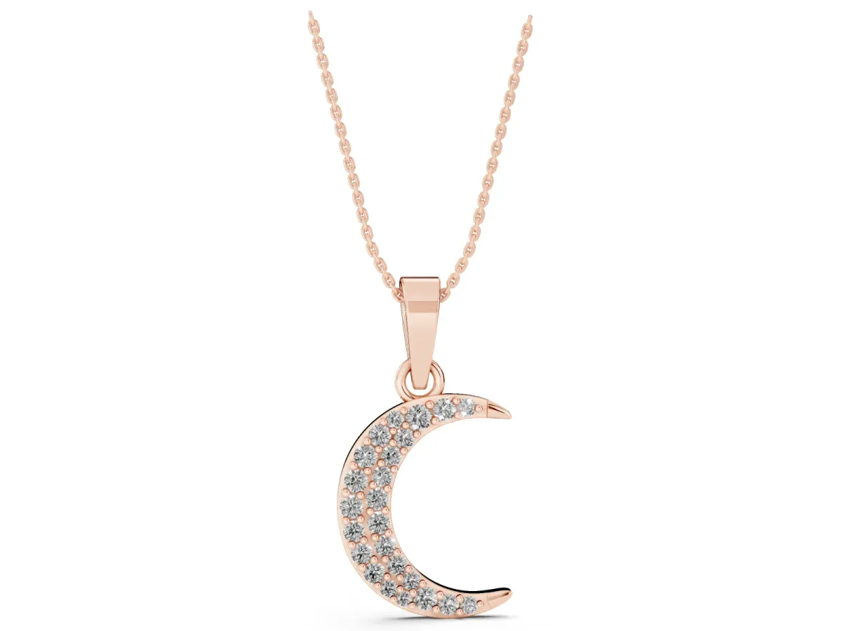 Pavé Round Diamond Crescent Pendant with Four-Prong Setting Rose gold