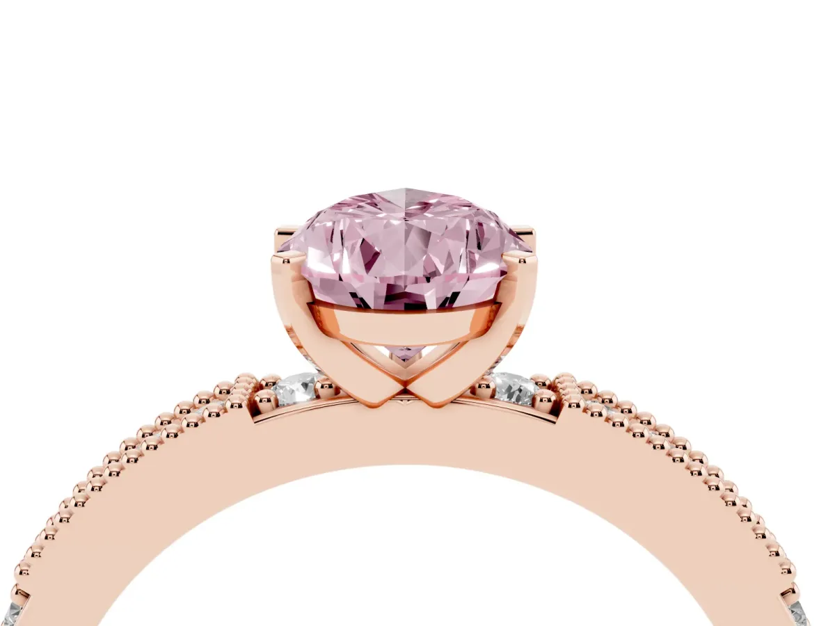 Fancy Pink Pear Cut Solitaire with Pavé Band and Four-Prong Setting Rose gold