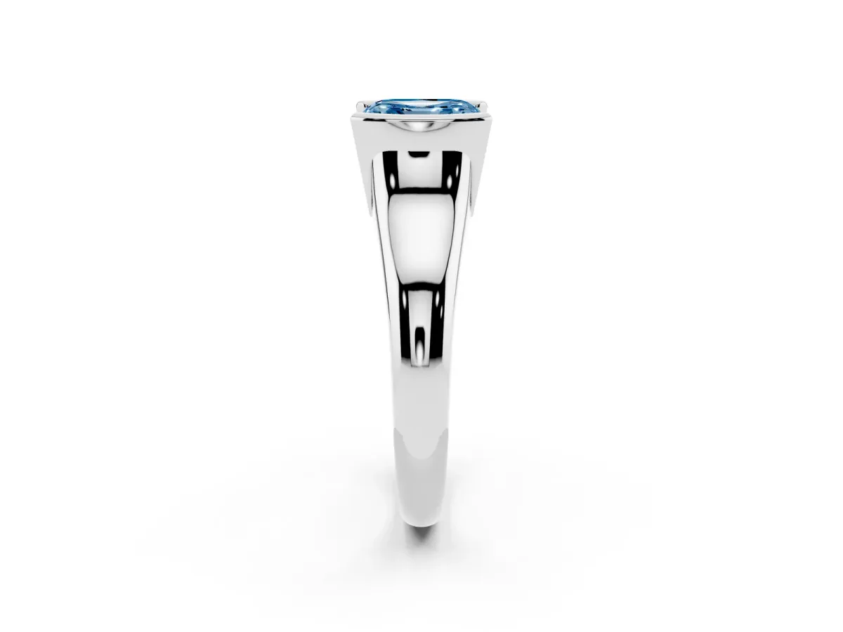 Fancy Blue Asscher Cut Solitaire Tension Set Diamond Ring with Split Shank Band Silver