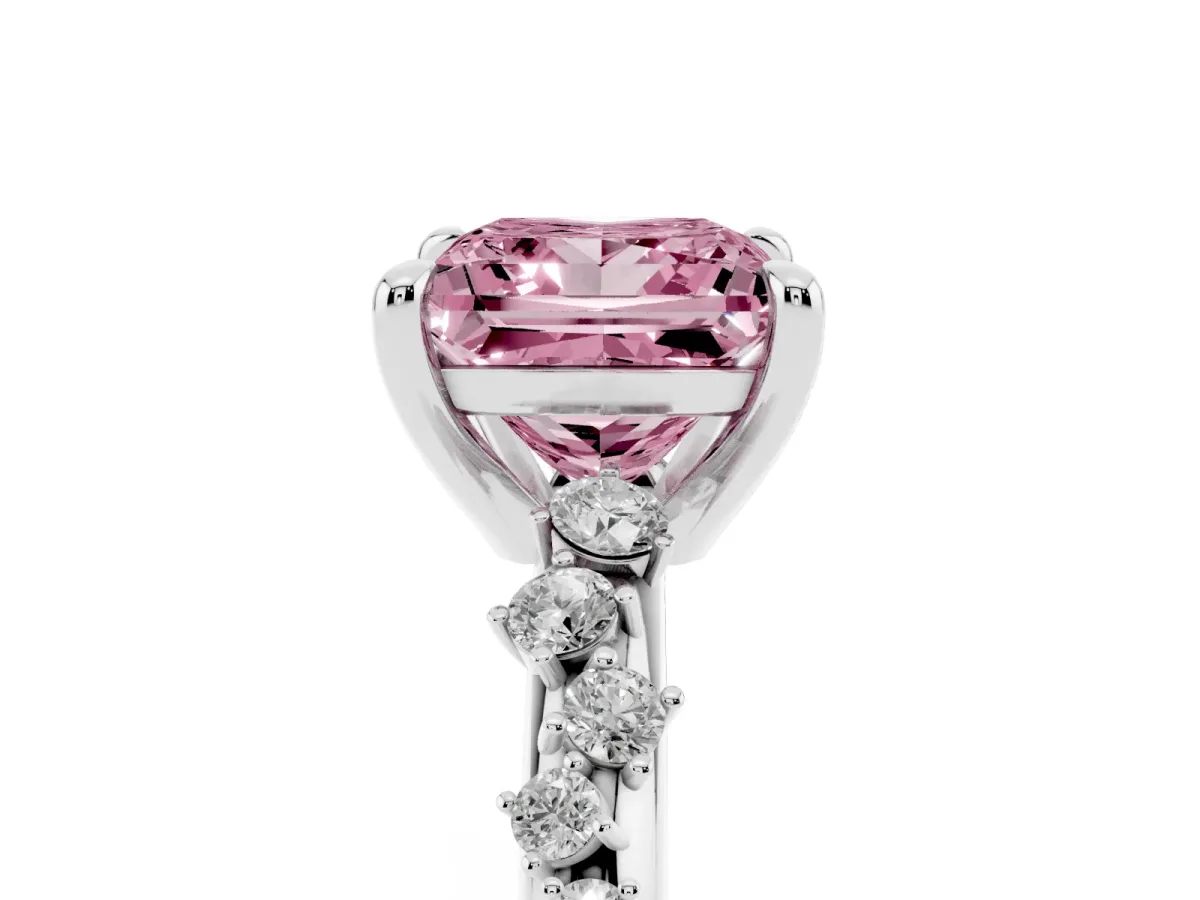 Fancy Pink Princess Cut Cut Diamond Vine Band with Four-Prong Setting Silver