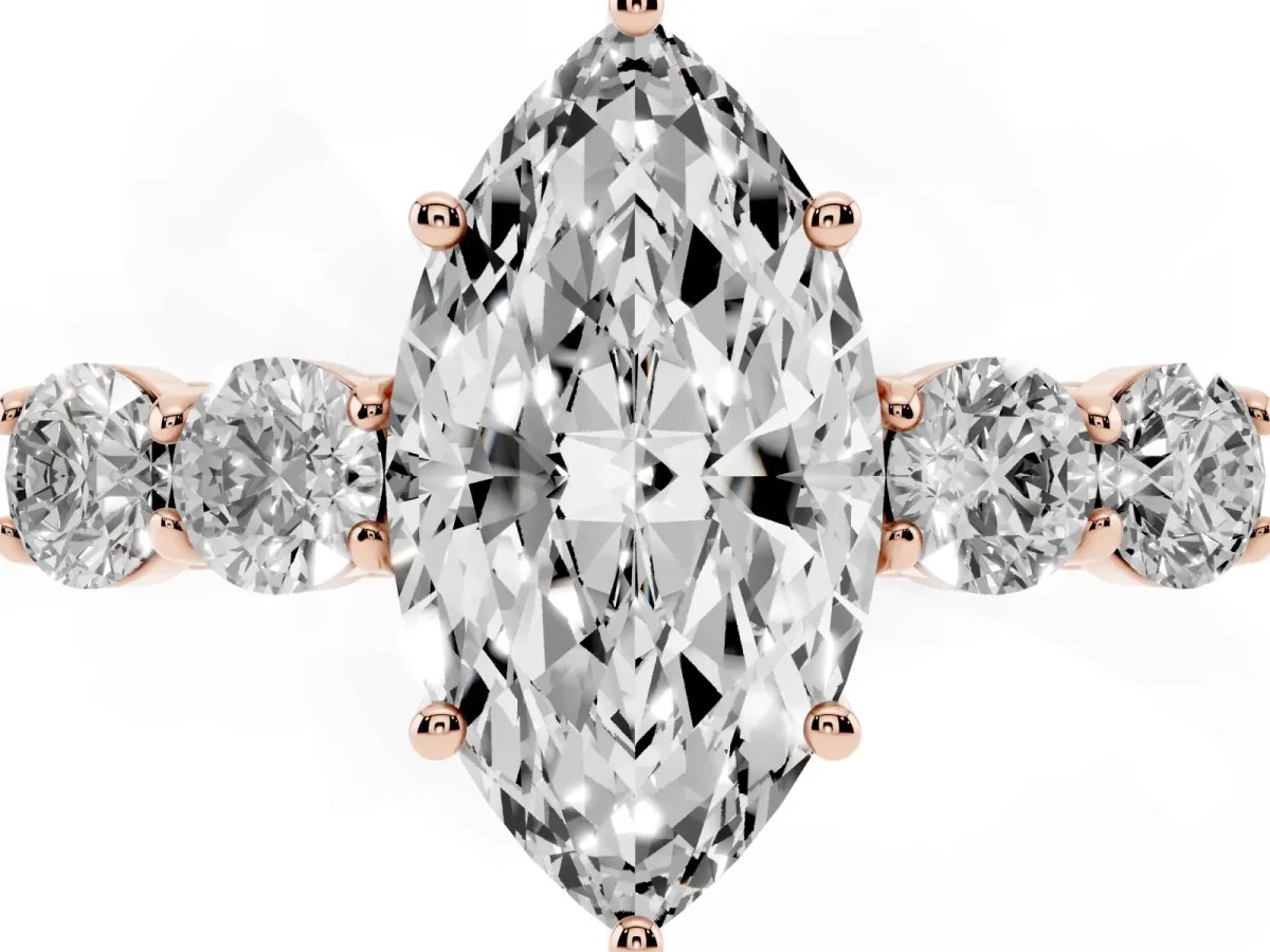Marquise Cut Cut Diamond Five-Stone Prong Set White Gold Ring Rose gold