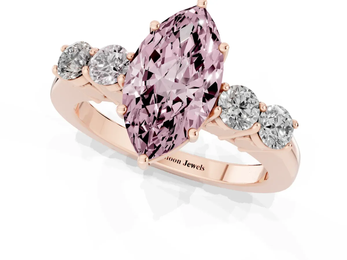 Fancy Pink Marquise Cut Cut Diamond Five-Stone Prong Set White Gold Ring Rose gold