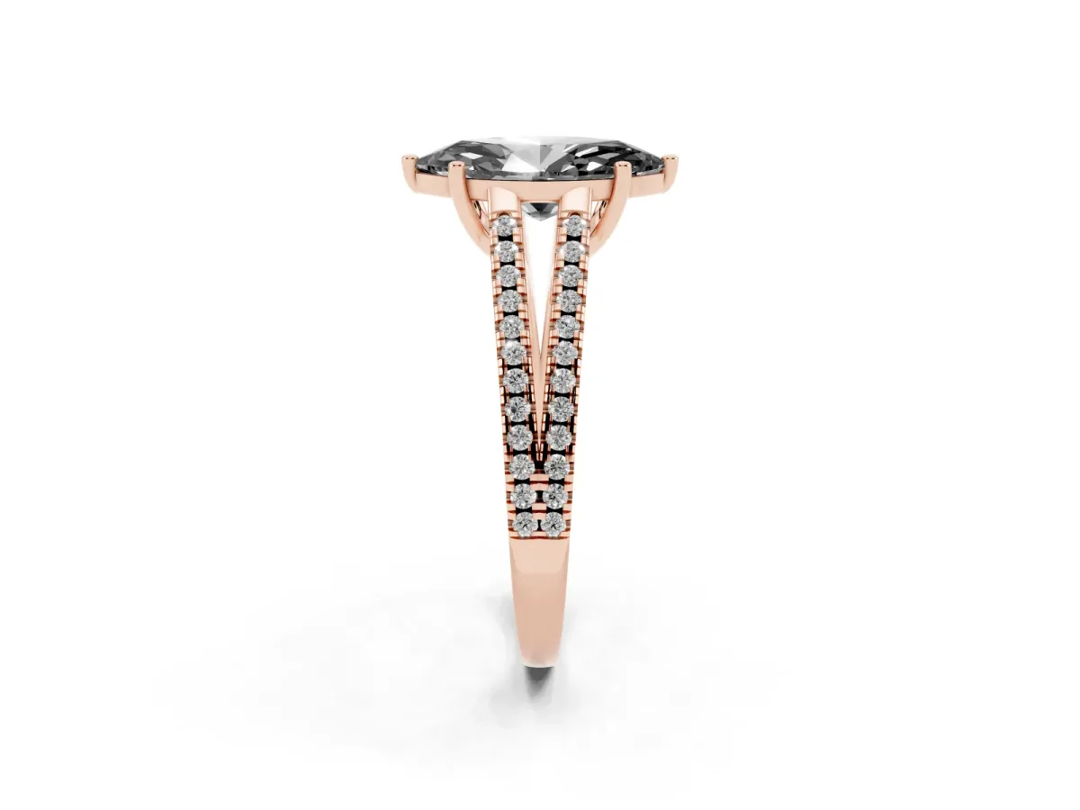 Fancy Black Marquise Cut Diamond Solitaire Engagement Ring with Split Shank Pavé Band Rose gold