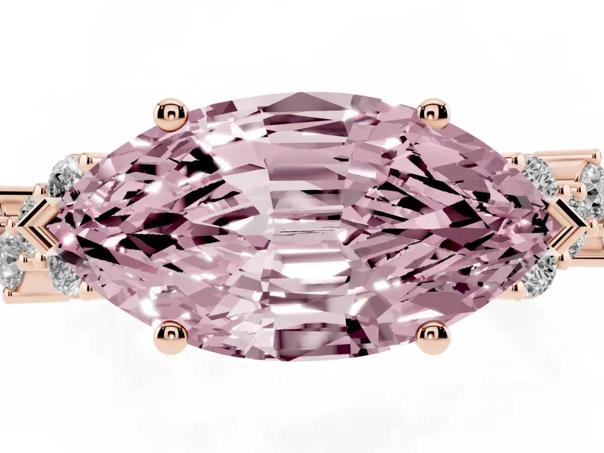 Fancy Pink Marquise Cut Diamond Scattered Round Accent Ring with Prong Setting Rose gold