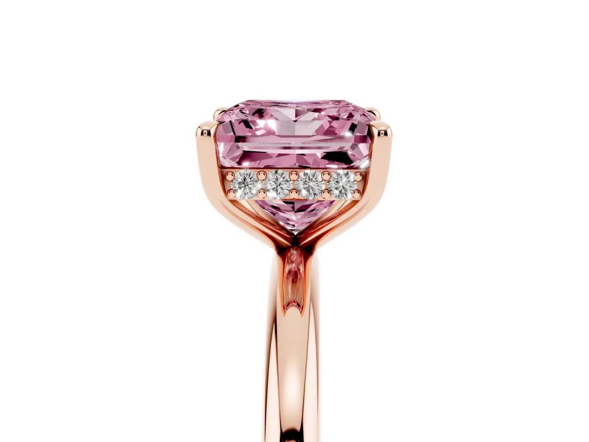 Fancy Pink Princess Cut Diamond Solitaire Ring with Thin Band and Four-Prong Setting Rose gold