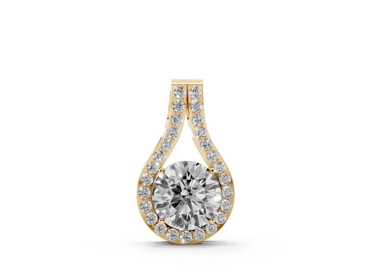 Round Halo Prong-Set Pendant Yellow gold