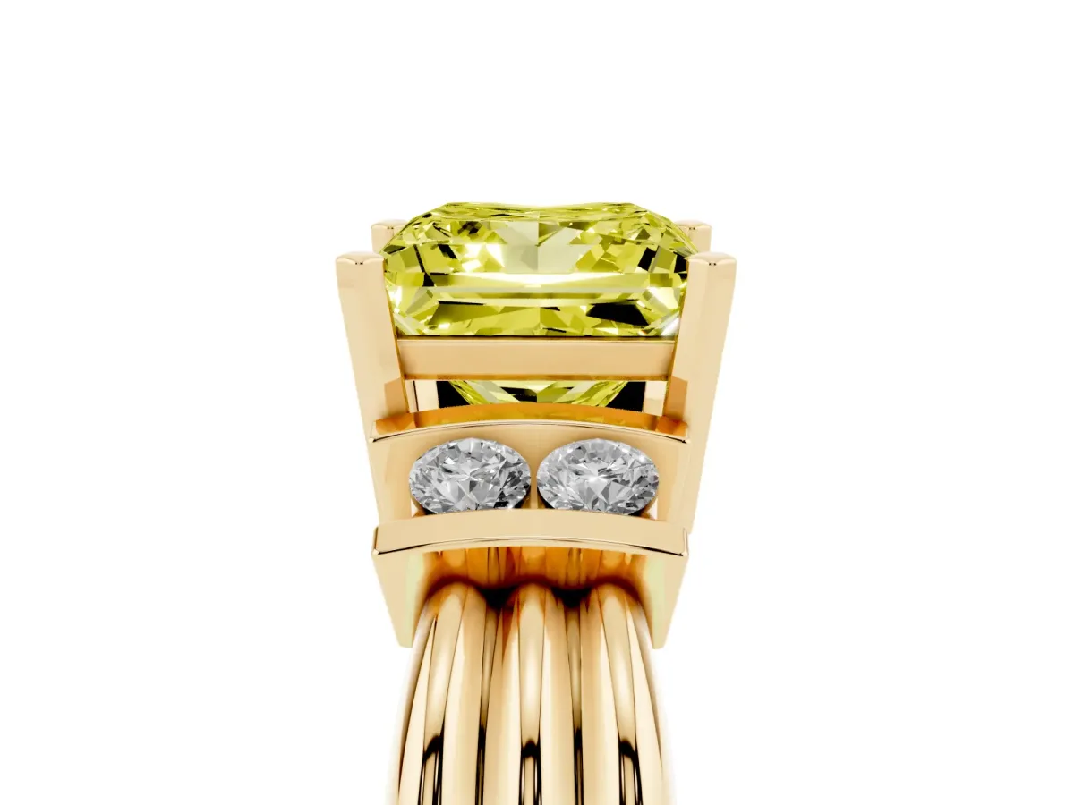 Fancy Yellow Princess Cut Cut Three-Stone Channel Set Ring with Bar Prongs Yellow gold