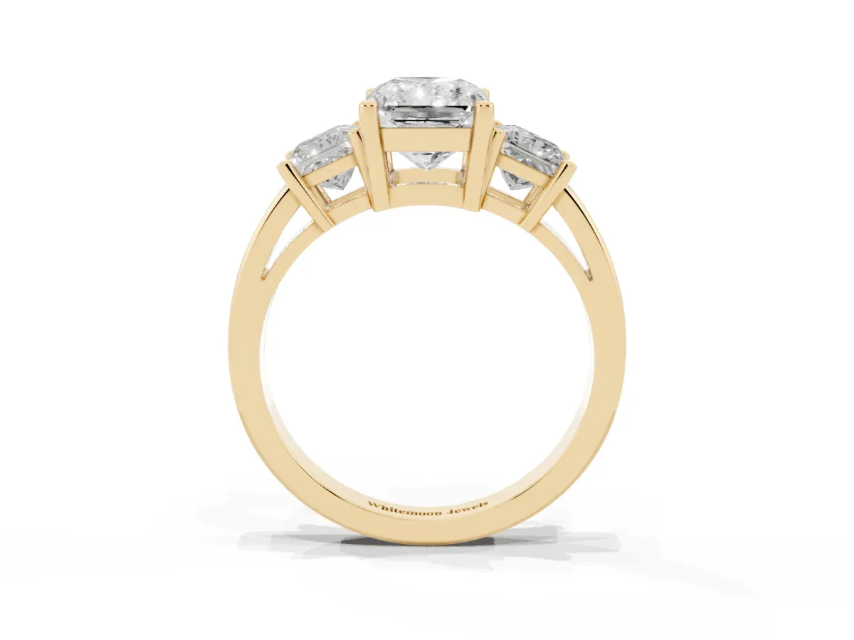 Three-Stone Radiant Cut Cut Solitaire Ring with Prong Setting Yellow gold