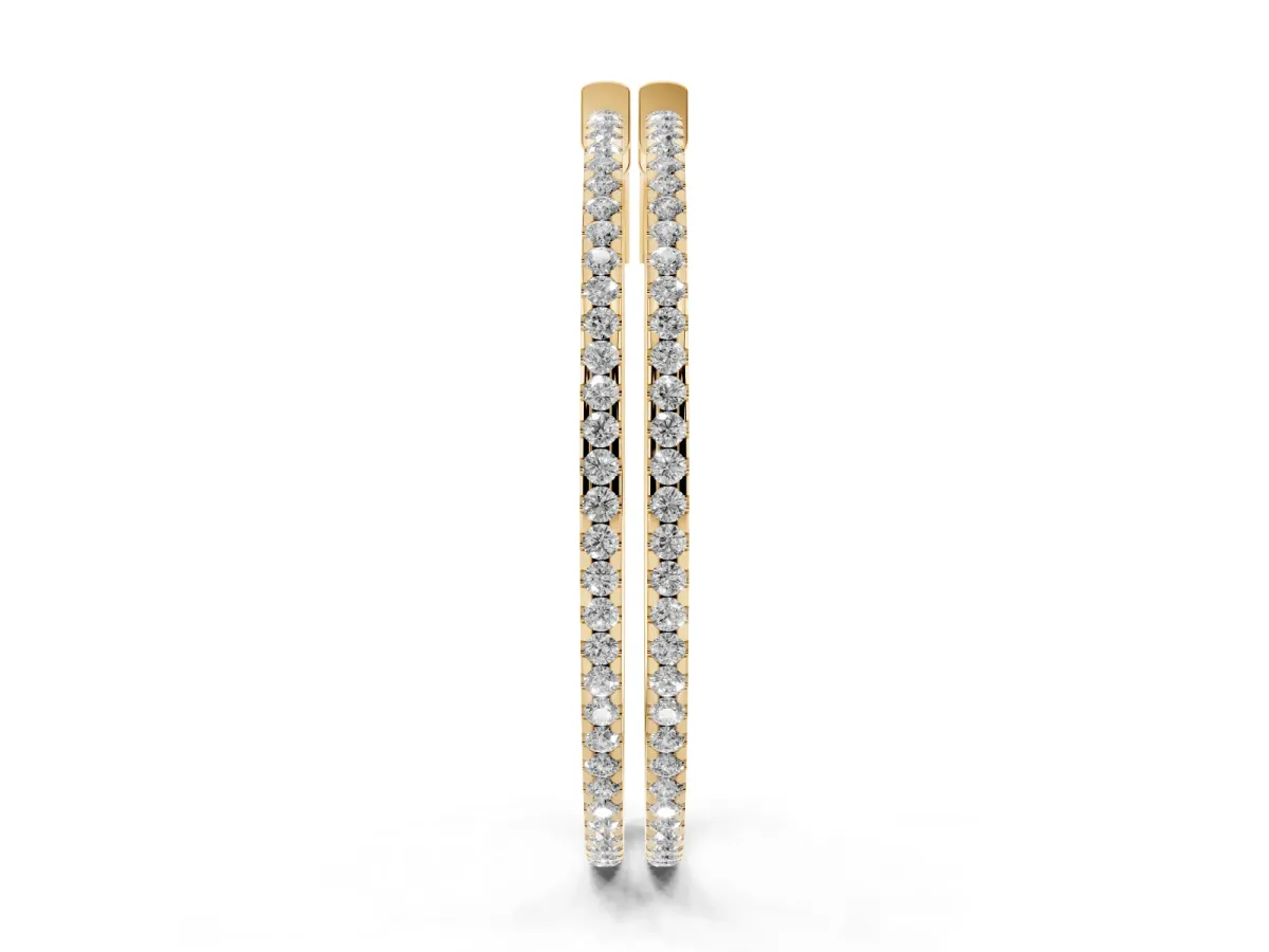 Pavé Round Diamond Hoop Earrings with Hinged Snap Closure Yellow gold