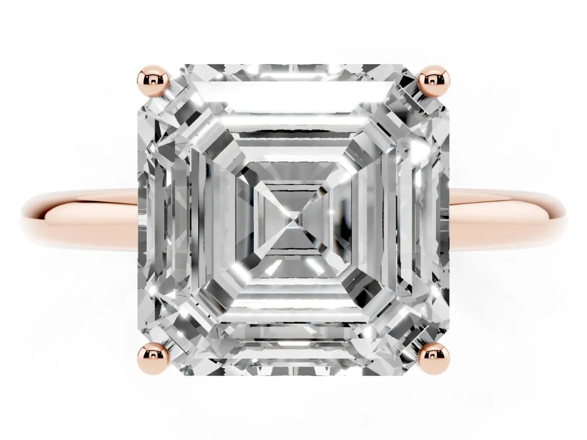 Asscher Cut Cut Solitaire Engagement Ring with Four-Prong Setting and Classic Band Rose gold