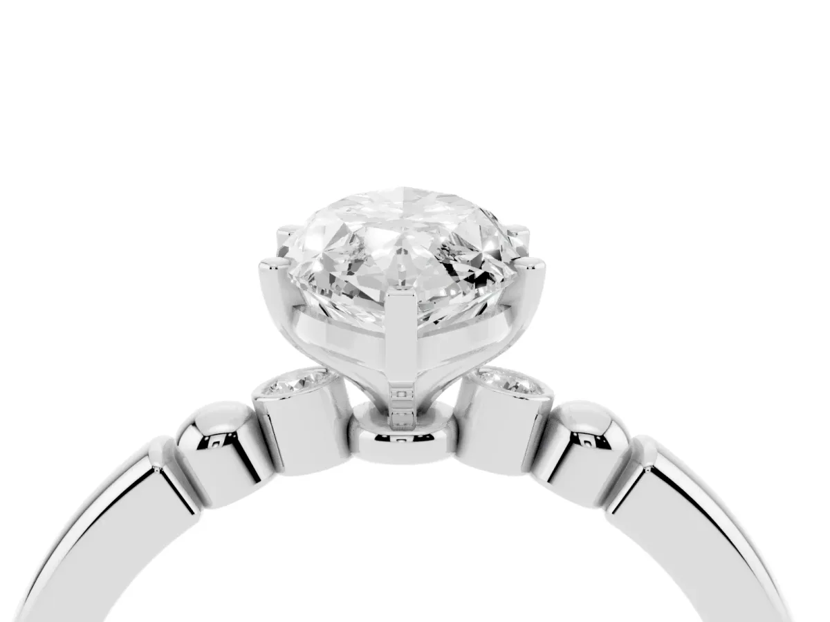 Marquise Cut Solitaire Beaded Band with Four-Prong Setting Platinum