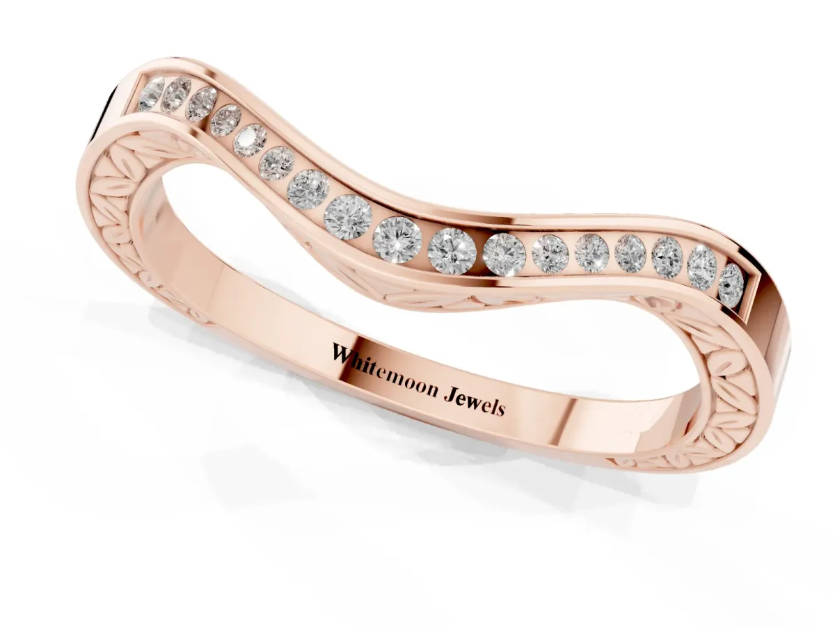 Round Cut Channel Set Wave Band with Pavé Setting Rose gold