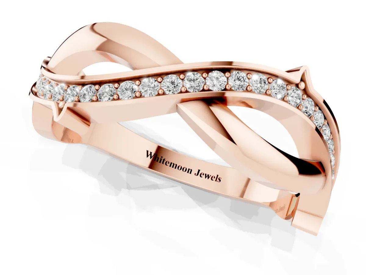 Pavé Round Diamond Twist Band with Channel Setting Rose gold