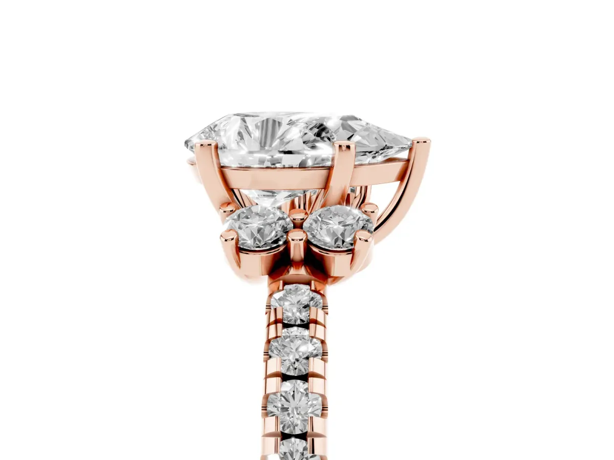 Pear Cut Diamond Three-Stone Pave Band with Four-Prong Setting Rose gold