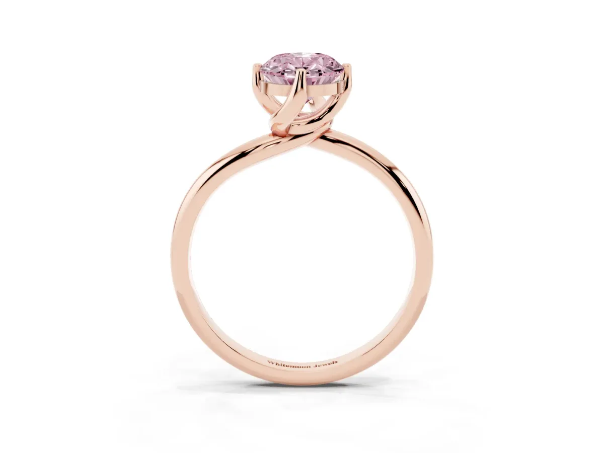 Fancy Pink Oval Cut Diamond Solitaire Engagement Ring with Four-Prong Setting and Classic Band Rose gold