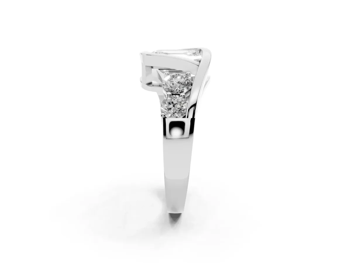 Bezel Set Emerald Cut Diamond Bypass Ring with Round Accents Silver