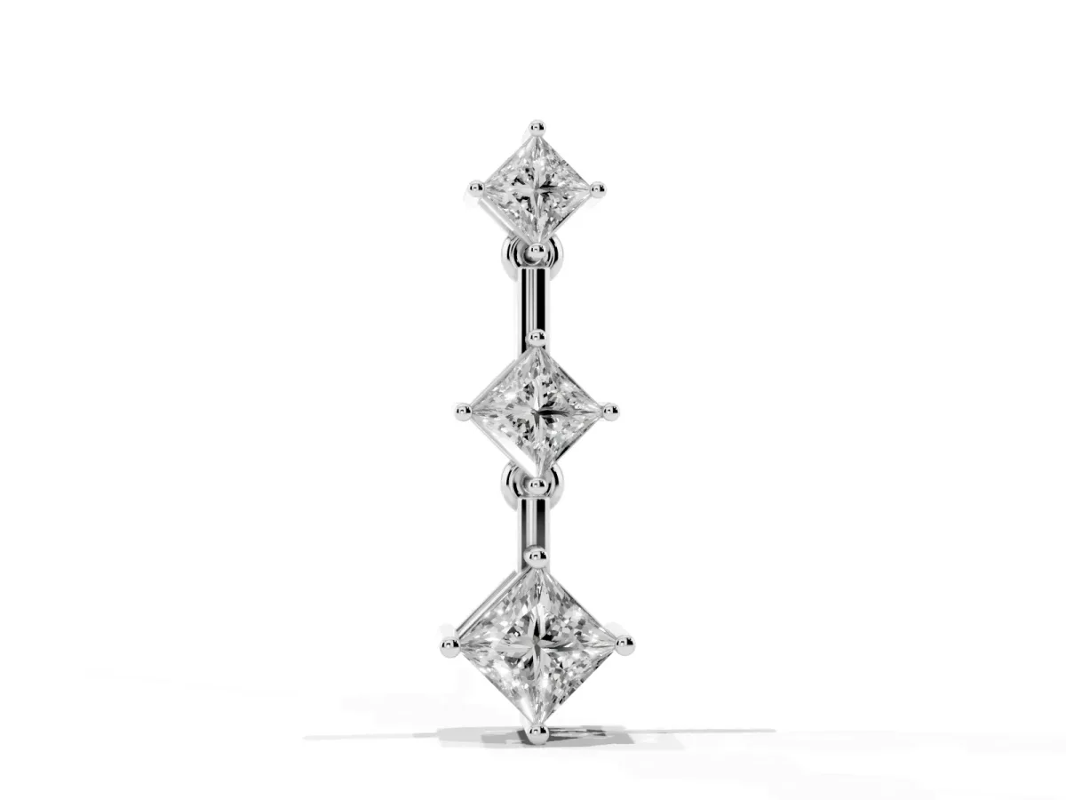Triple Princess Cut Drop Pendant with Four-Prong Setting Silver