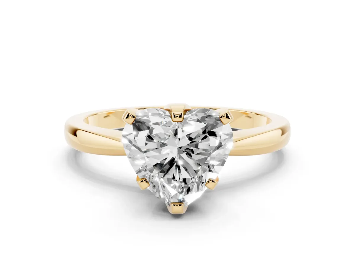 Heart Cut Solitaire Engagement Ring with Six-Prong Setting and Tapered Band Yellow gold